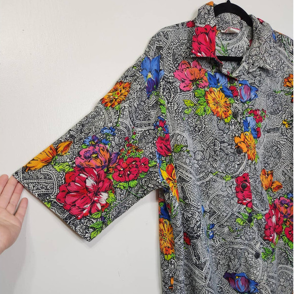 Vintage 80s Floral All Over Abstract Art Button Shirt Jodi Hills - Picture 4 of 5